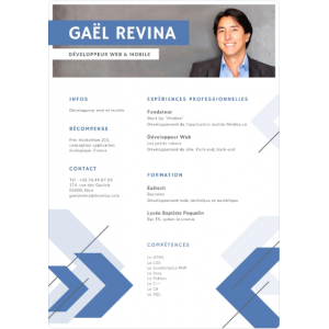 CV graphique professionnel blanc et bleu rendu final format PDF 