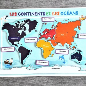 Apprendre carte des océans et des continents, activité pour enfant